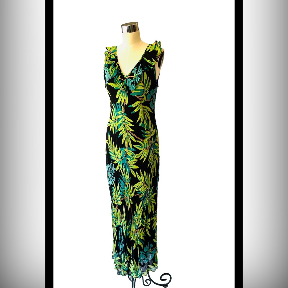 Ricky &‎ James Long Floral Green Leaf Beaded Dress 6